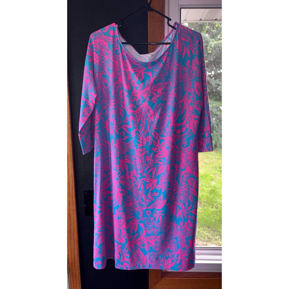 Lilly Pulitzer L Pink Leaf An Impression BRAEDYN UPF50+ DRESS 3/4 Sleeve